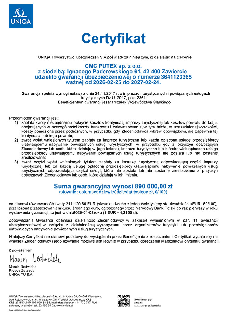 Certyfikat ubezpieczenia gwarancyjnego